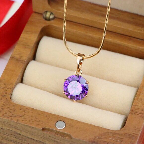 "Rose Gold Pendant with Purple Solitaire Round Stone, XPPT1257 - Picture 9 of 12